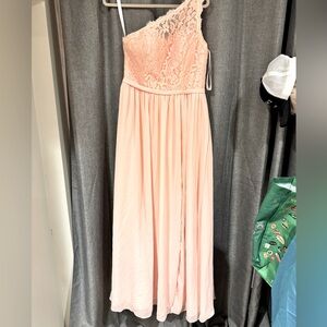 Prom or bridesmaid peach asymmetrical dress